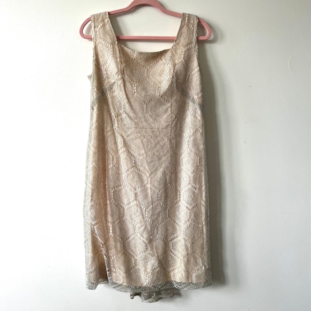 Vintage Cream Lace Sleeveless Dress - Tinsel style, 1960s Wedding